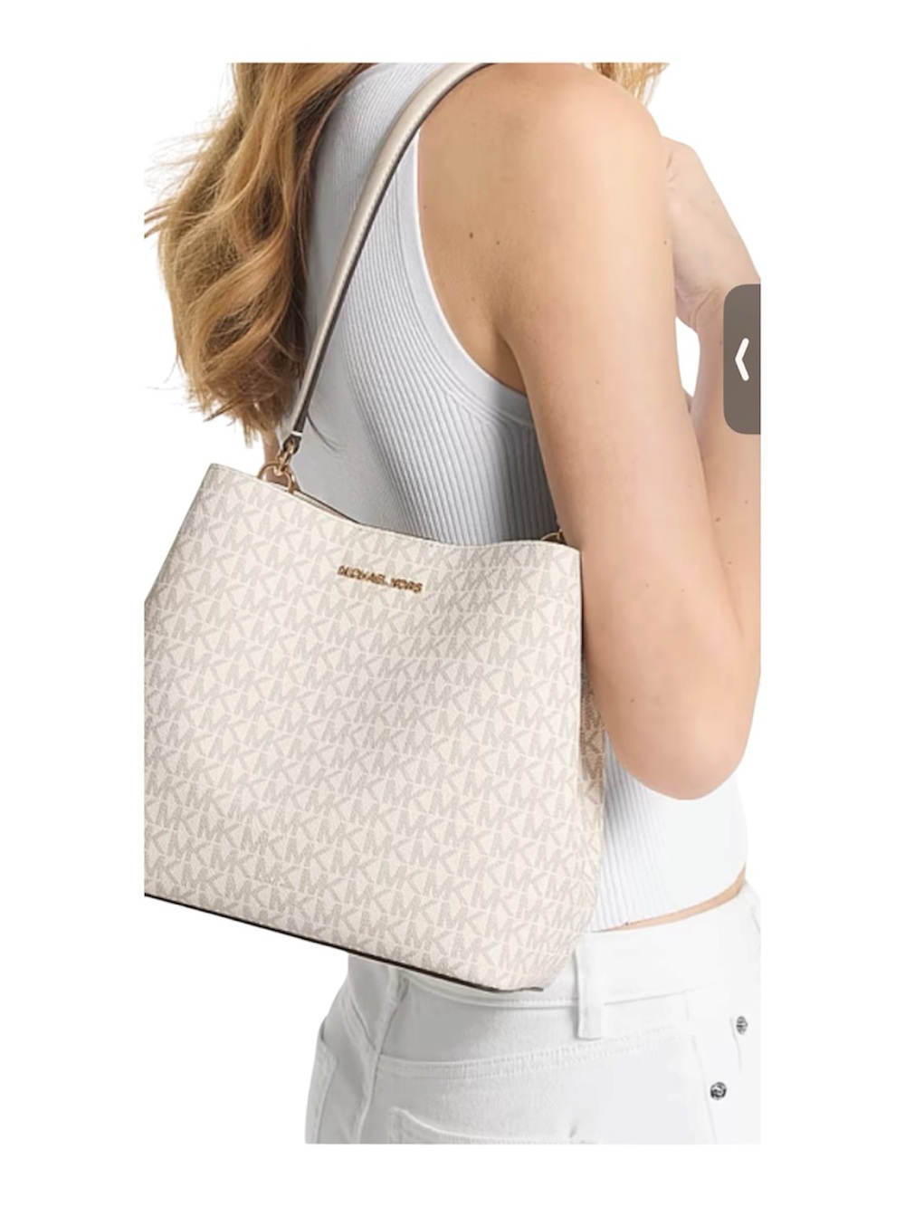 Michael Kors Cream Monogram Shoulder Bag with Gold Accents